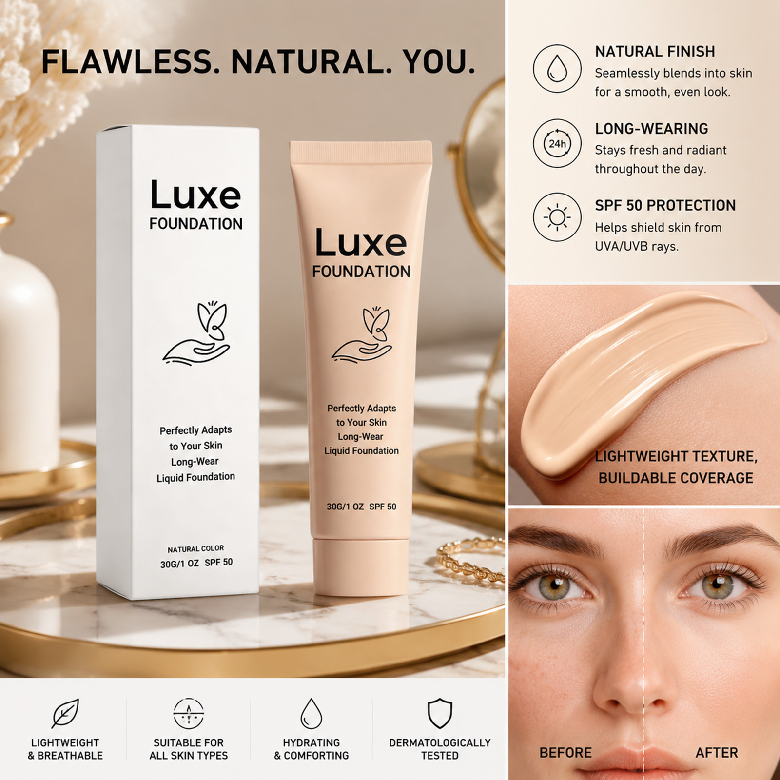 Тональный крем с SPF 50+ и эфф – обзор и цена Beauty Makeup Foundation
